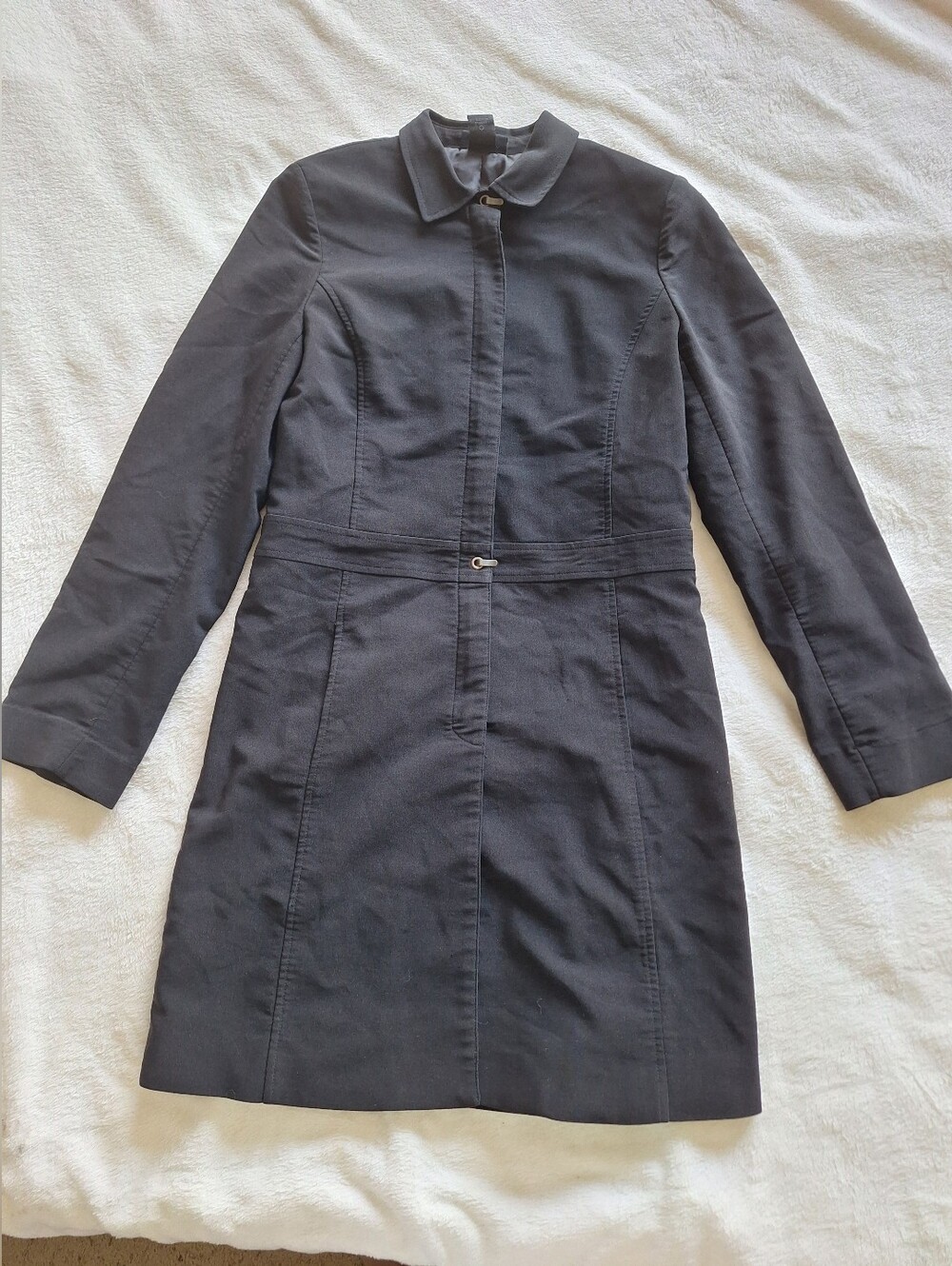 Vintage 90s Express World Brand Black Trench Coat Dress Jacket Women's 5/6 Small